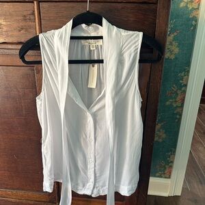 Anthropologie White Sleeveless Tie-Neck Blouse
